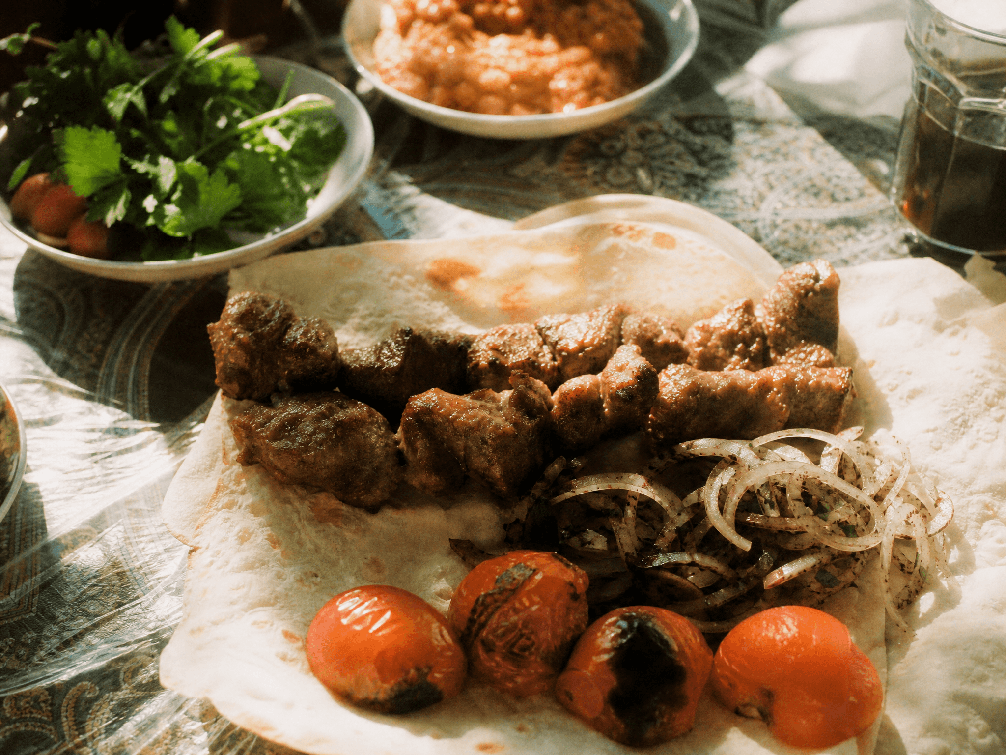 Charcoal-grilled Azerbaijani kebab