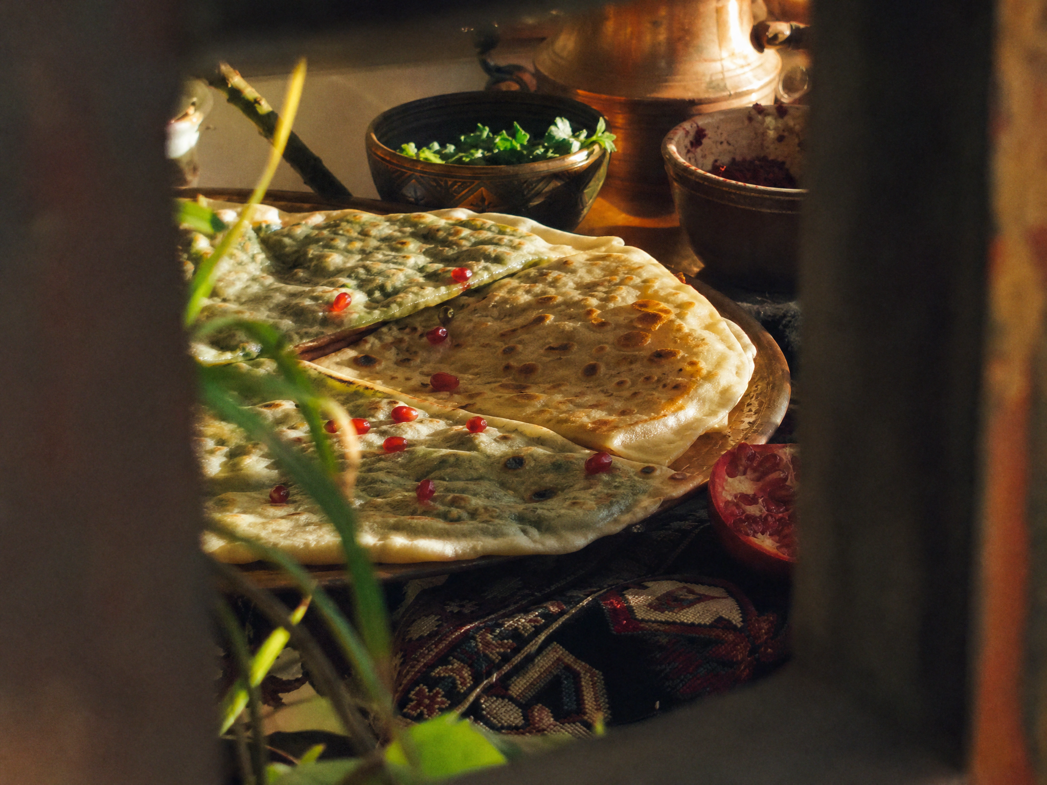 Freshly cooked Azerbaijani qutab