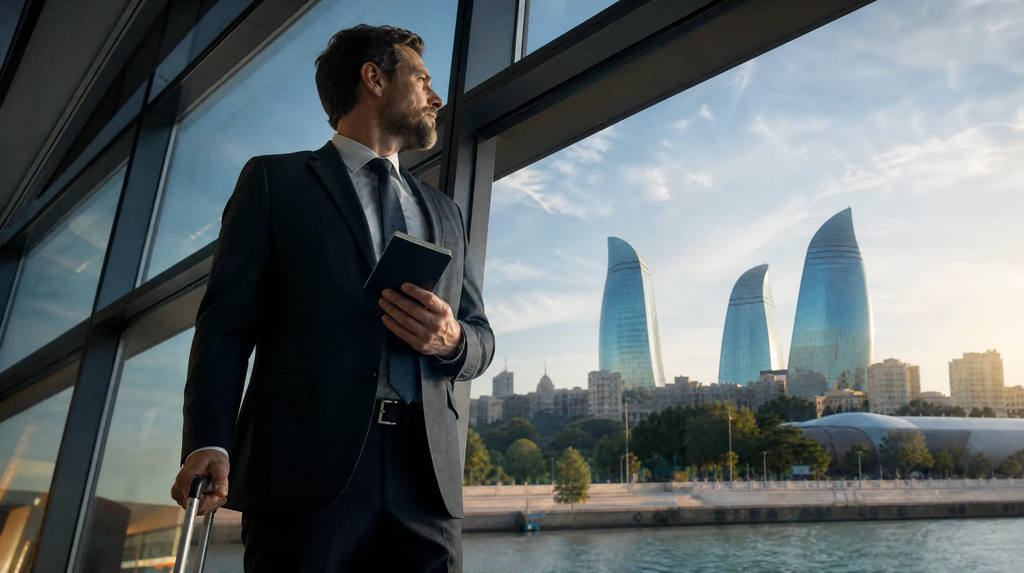 International business traveller arriving in Baku