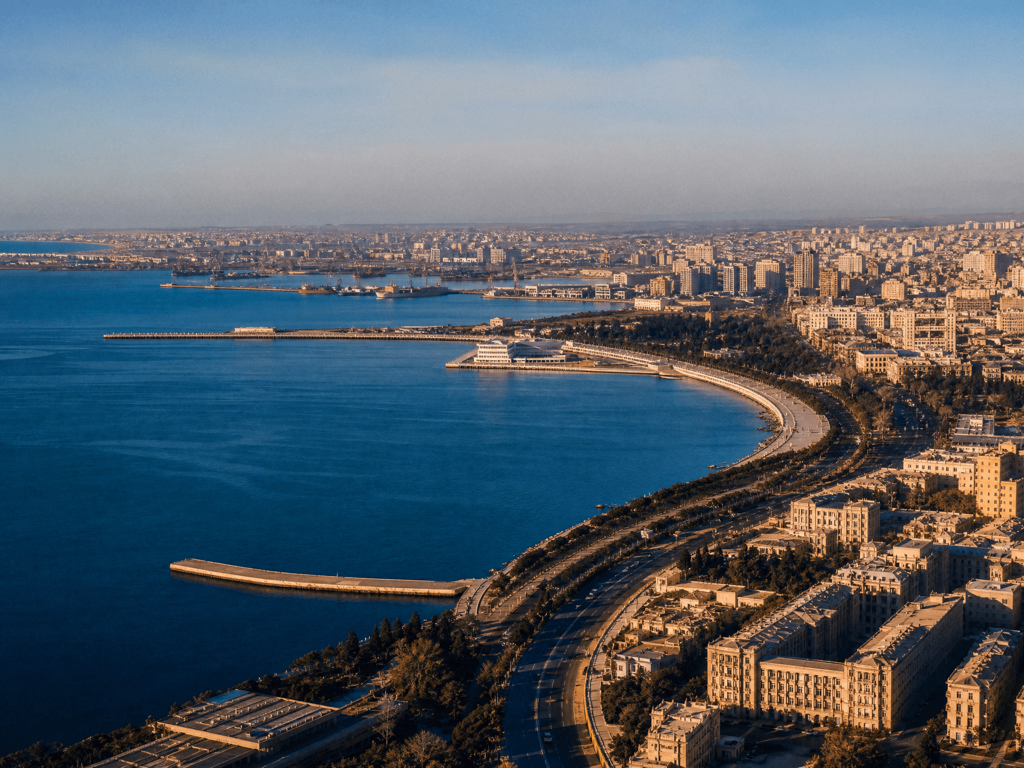 Baku's Caspian waterfront and city skyline
